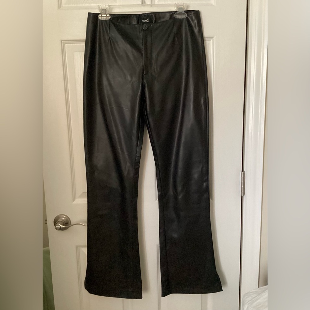 Vintage FORMULA X High Rise Faux Leather Pants Sz 11 / 12 black 30” waist vegan